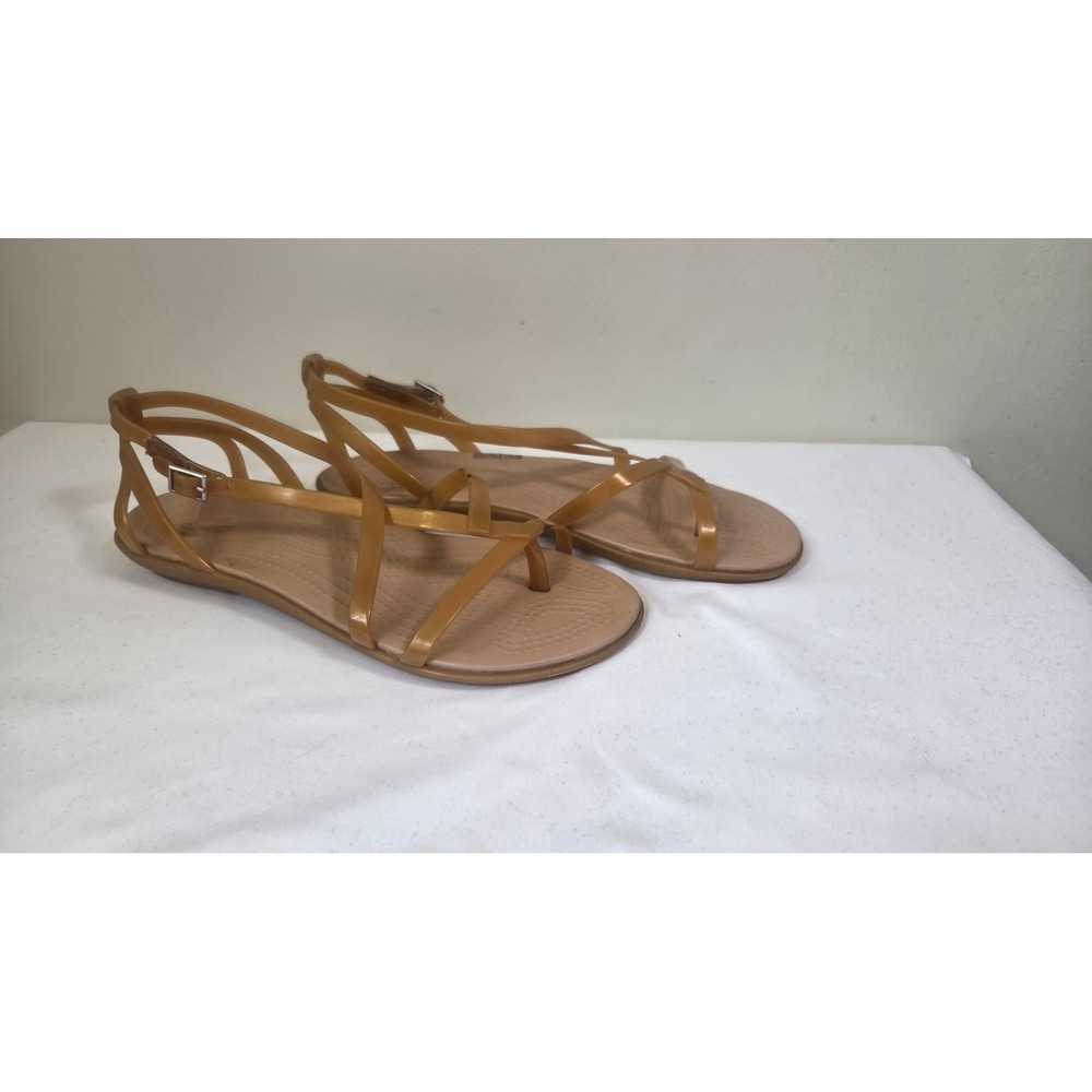 Crocs Isabella Strappy Sandals Womens 7 Bronze Tan Jelly Gladiator Buckle 202491